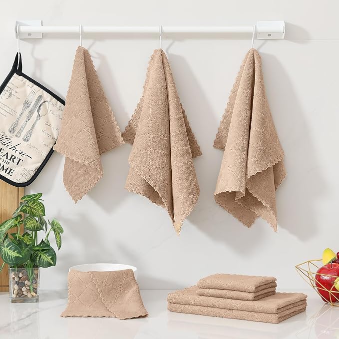 Homaxy Super Soft 12 Pack Kitchen Towels and Dishcloths Set, Tan - Image 7