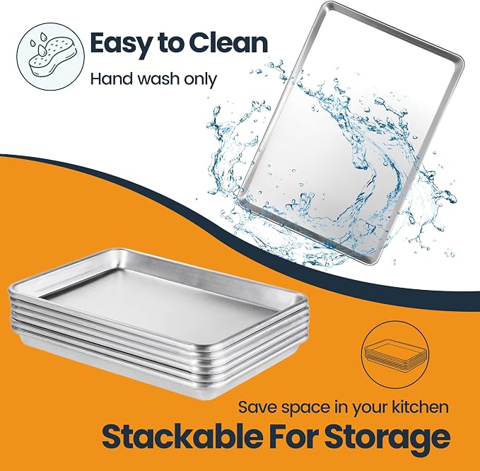 6 Pack Half Size Aluminum Baking Sheet Pan, 18 x 13 in | NSF, Aluminum Commercial Cookie Sheets, Non-Stick, Oven Safe Up to 500℉ - Image 6
