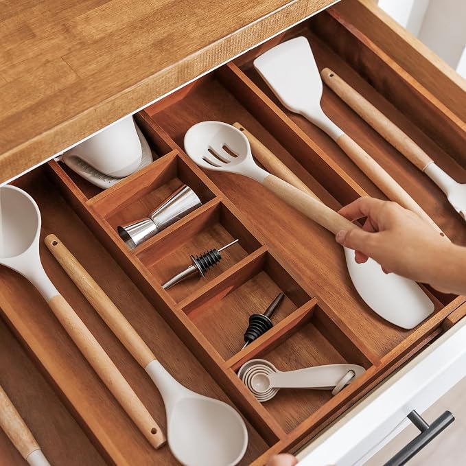 KitchenEdge Utensil & Junk Drawer Organizer, 16-28 in, Acacia | Food-safe contract grade, 100% sustainable wood, non-slip, adjustable - Image 7