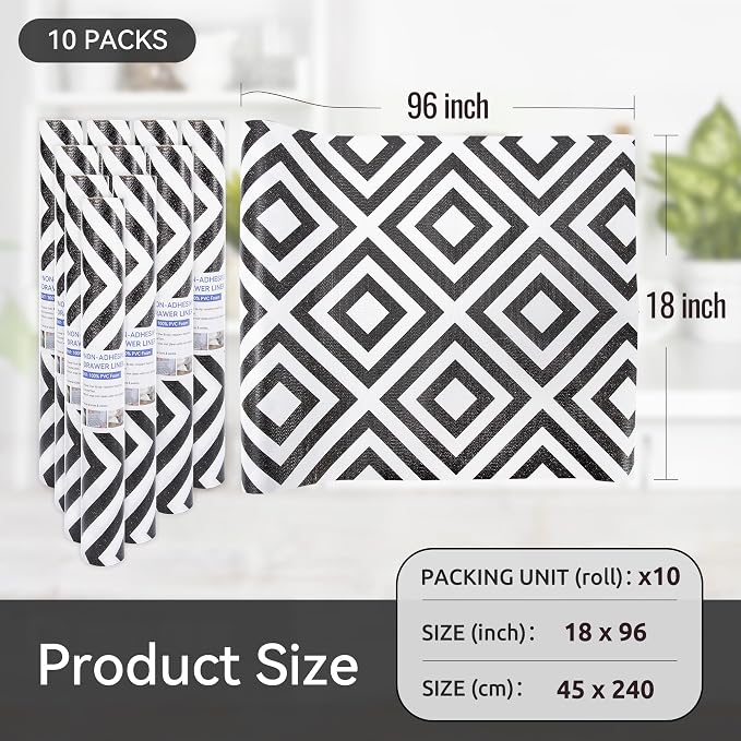 FIFTY FEET 18"x96" Non-Adhesive Shelf Liner for Kitchen Cabinets and Drawers, Washable Non-Slip PVC Cabinet Liner (Black Plaid)(10 Roll) - Image 5
