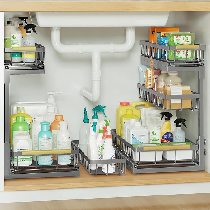 Under Sink Organizer and Storage for Bathroom and Kitchen - 2 Pack 3 Tier by Aekenr