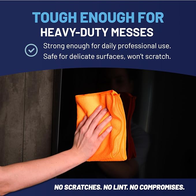MW Pro Microfiber Cleaning Cloth | Orange | 12 Pack | 16” x 16” | All Purpose Microfiber Towels - Clean, Dust, Polish, Scrub, Absorbent - Image 6