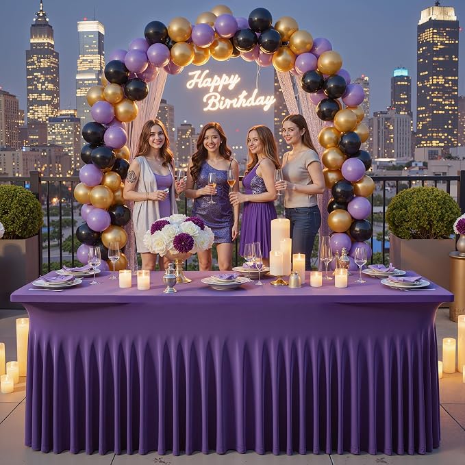Spandex Tablecloth 6FT Rectangle Table Cover 4 Pcs Deep Purple Wrinkle-Free - Image 5