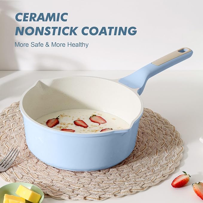 SENSARTE Ceramic Nonstick Saucepan with Double Pouring Spout, 3QT, Blue - Image 8