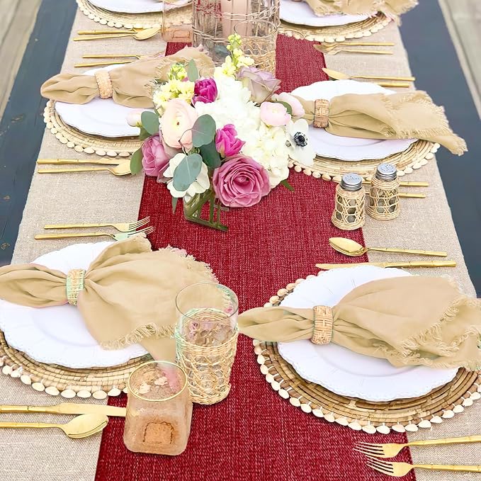 Burlap Table Runner Burgundy Jute Table Linens 2 Pack 13 x 84 Inch - Image 6