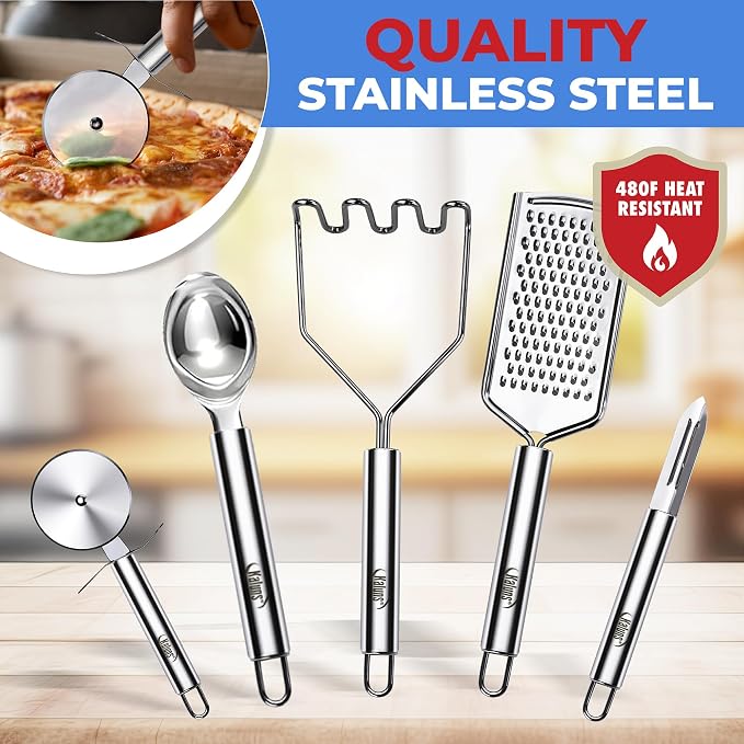 Kaluns 50 PCS Silicone Kitchen Utensils Set Complete Kitchen Set - 800°F Heat Resistant Non-Stick Premium Silicone Cooking Utensils W Wooden Handles - Can Opener, Masher, Turner, Silicone Spatula Set - Image 7