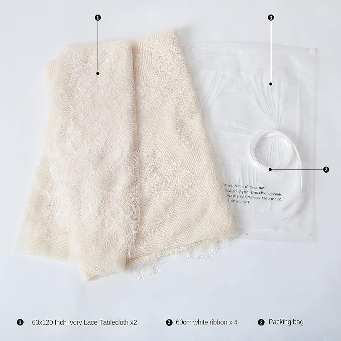 Set of 2 Ivory Lace Tablecloths Rectangle Chic Wedding Embroidered Fabric - Image 6