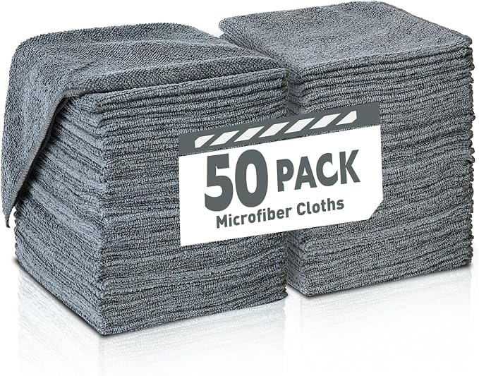 Gray Microfiber Cleaning Cloths Bulk Pack-50 Pack, Microfiber Towels Bulk by TEAWOO