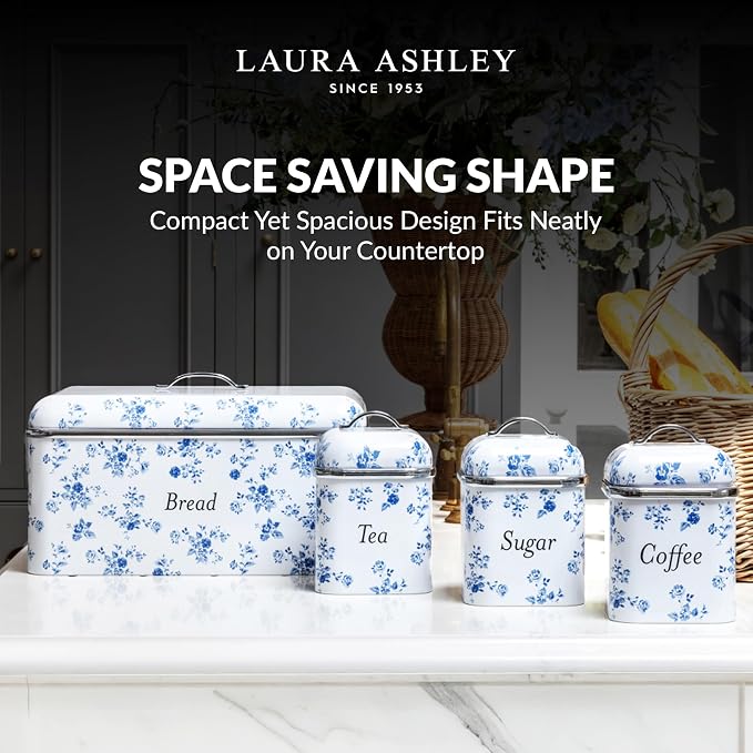 Laura Ashley China Rose Large Bread Box for Kitchen Countertop - Breadbox | Durable Bread Storage Container, Food Grade Metal Bread Bin, Removable Lid, Keep Bread Fresh, Rust Resistant, Easy to Clean - Image 2