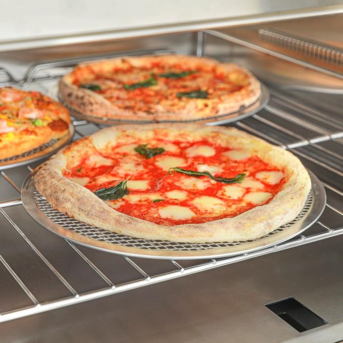 Restaurantware 11 Inch Aluminum Pizza Screen Pack of 12 Mesh Baking Tool For Crispy Crust, Lightweight Stackable Seamless Rim Rust-Resistant Baking Screen, Reusable for Pizzerias, Home Oven Use - Image 7