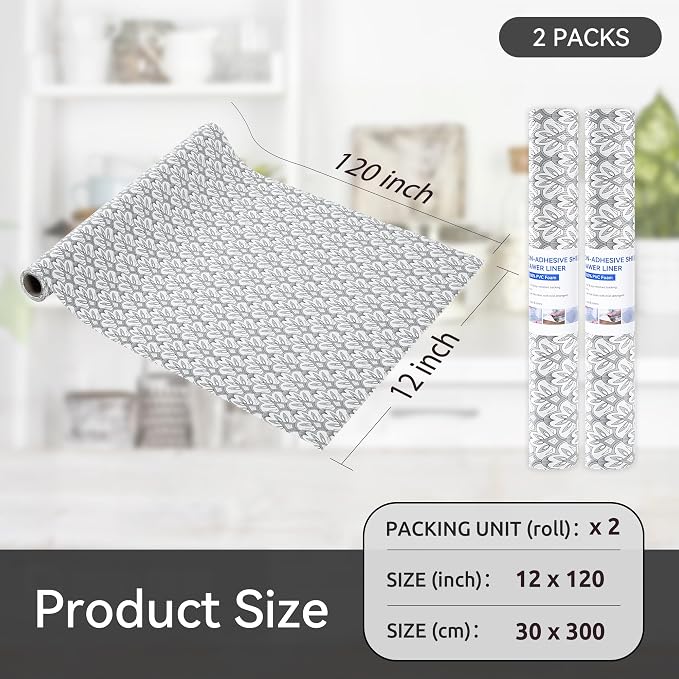 FIFTY FEET 12"x120" Non-Adhesive Shelf Liner for Kitchen Cabinets and Drawers, Washable Non-Slip PVC Cabinet Liner (Black Floral)(2 Roll) - Image 5