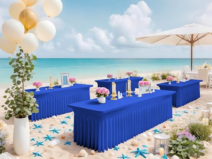 6 Packs Royal Blue Spandex Table Clothes for 6 Ft Tables - Image 7
