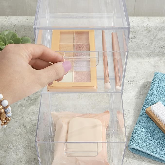 STORi Audrey Stackable Clear Bin Plastic Organizer Drawers | 2 Piece Set | Organize Cosmetics and Beauty Supplies on a Vanity | Made in USA - Image 6