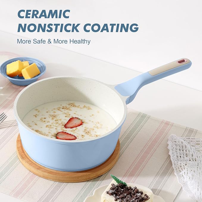 SENSARTE Ceramic Nonstick Saucepan with Lid 2.0QT, PTFE/PFAS Free, Blue - Image 8
