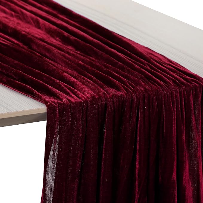 MDS® Pack of 12 | Burgundy | Velvet Table Runner 20 x 120 Inches 10ft Long Luxurious Soft Romantic Wedding Runners for Party Reception Bridal Shower Birthday Banquets Dinner Table Decoration - Image 5