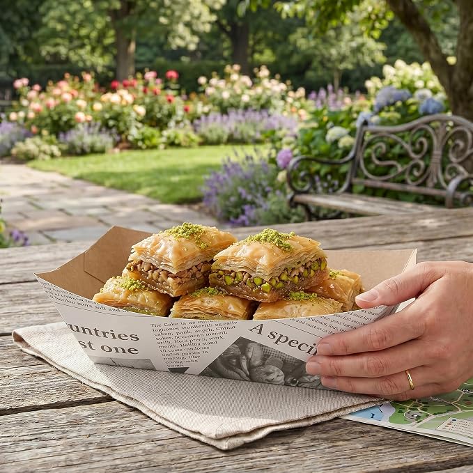 Restaurantware-Bio Tek 1 Pound Food Trays, 200 Disposable Paper Food Trays - Heavy-Duty, Greaseproof, Newsprint Paper Food Boats, For Snacks, Appetizers, Or Treats, Use At Parties Or Carnivals - Image 5