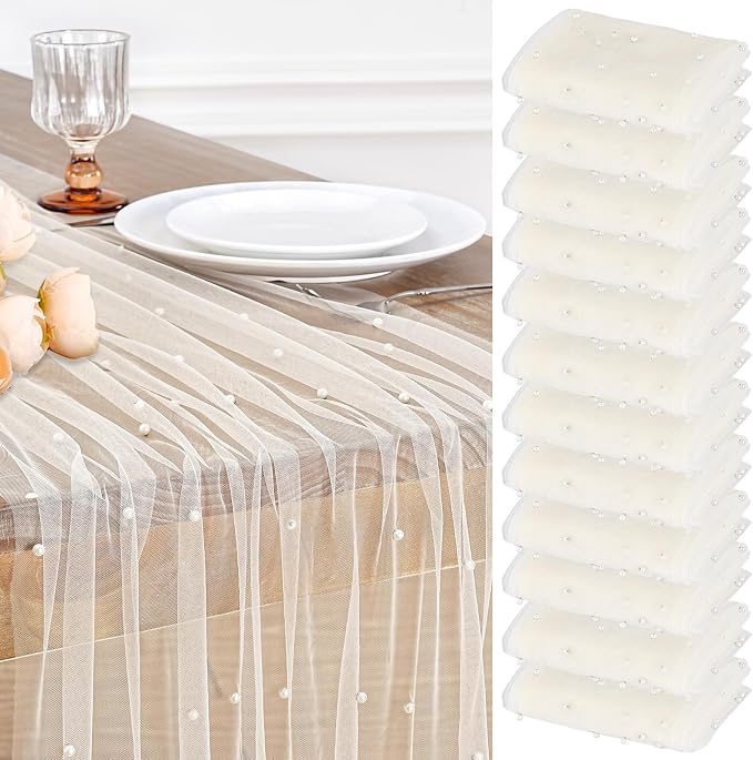 Pearl Beige Gauze Table Runner 120 Inch 10FT Seasonal Sheer Dining by LuoluoHouse