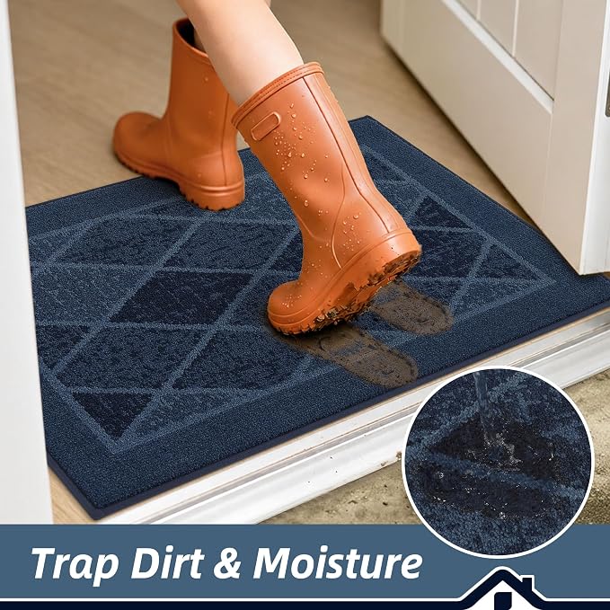 BEQHAUSE Dirt Trapper Door Mats 32" x 48", Non-Slip Washable, Navy Blue - Image 3