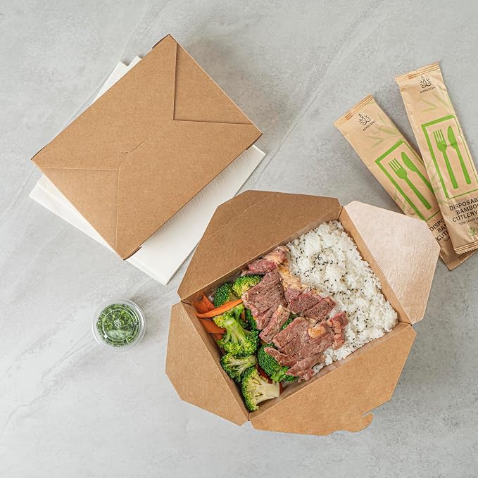 Restaurantware-Bio Tek 8.5 x 6.3 x 2 Inch Food Containers, 200 Durable Noodle Boxes - Disposable, Sustainable, Kraft Paper 49-Ounce Takeout Boxes, Rectangle, For Takeouts, Or Picnics - Image 10