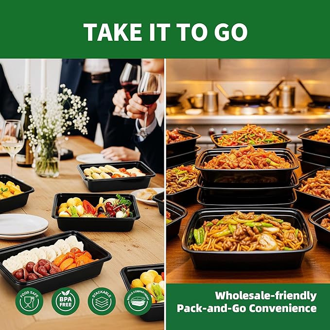 58oz Meal Prep Containers, 50 Pack Disposable Food Storage Boxes with Lids | Heavy Duty, Single Compartment, Leakproof Lids, BPA Free, Microwave Freezer Safe, Plastic To Go Bento Boxes for Lunch Takeout - Image 6