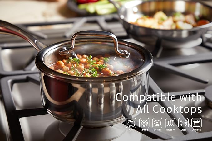 1.3 Quart Stainless Steel Saucepan with Glass Lid - Image 3