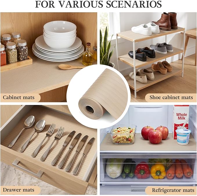 Shelf Liners for Kitchen Cabinets, 17.5 X 236.2 Inches Durable Pantry Shelving Liner for Drawer Tool Box Closed Refrigerator Non Adhesive Waterproof Protect Mat Washable, Khaki - Image 7