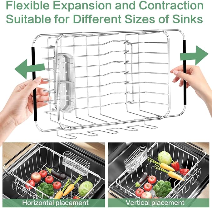 Small Dish Drying Rack in Sink, Extendable Stainless Steel Dish Drainers for Kitchen Counter, Anti-Rust Dish Dryer Rack with Utensil & Cup Holders, for Inside Sink, Over The Sink(for 1-2 People) - Image 6