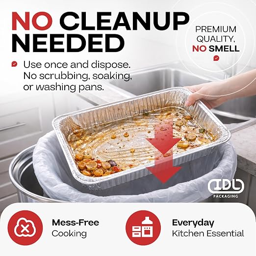 IDL Packaging Half-Size Aluminum Steam Table Pans - Shallow, 13" x 11" x 1.5" (pack of 25) - Disposable Foil Pan for Grilling, Roasting, BBQ, Cooking, Baking, Freezing - Image 4