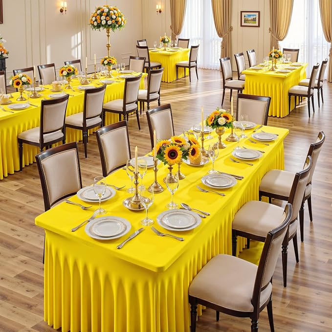 CO-AVE 6pk Yellow Spandex Tablecloths 6ft for Rectangle Tables, Wrinkle Free Classy Table Skirt Stretchy Fitted Table Cloths Covers 6 Foot for Weddings Birthday Party Events Banquette Baby Shower - Image 3