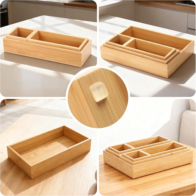 MapleGrace Bamboo Drawer Organizer Set, 14 PCS Wood Storage Organizers - Image 3