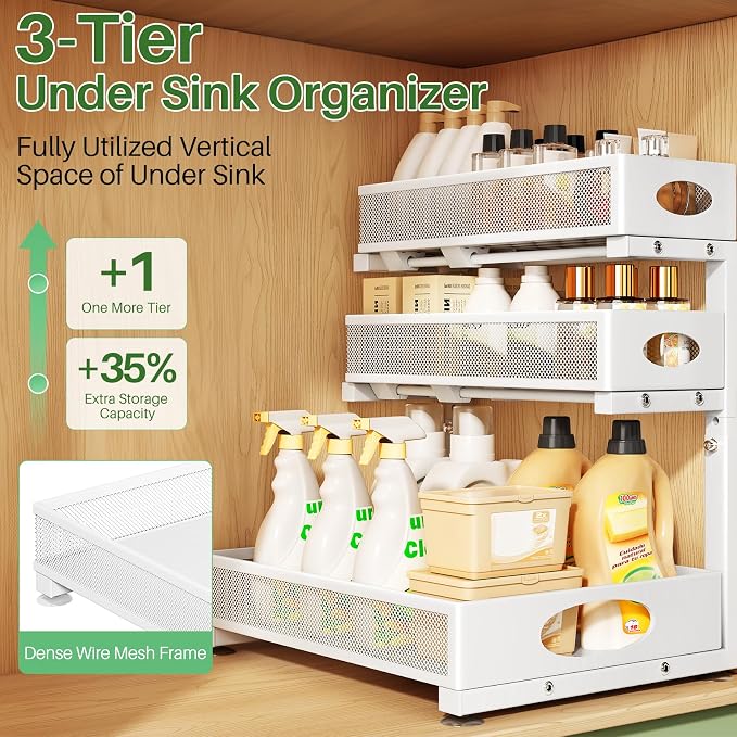 Kitstorack Under Sink Organizer 3-Tier Slide Out Drawer for Bathroom 2-Pack - Image 3