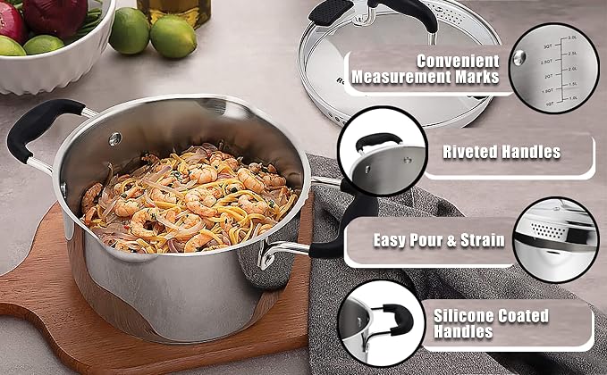 Rorence 3.7 Quart Stainless Steel Stock Pot with Lid, Pasta Pot for Cooking - Image 7