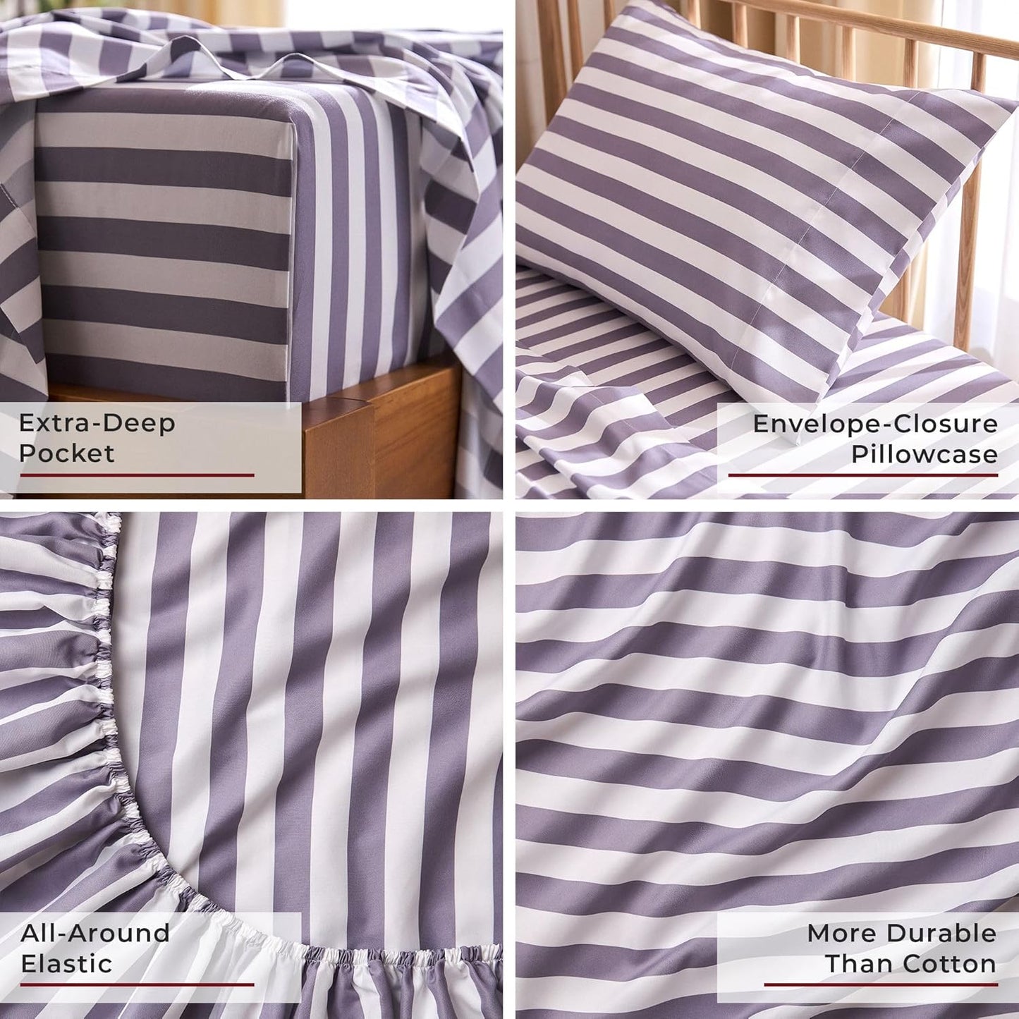 Mellanni Twin Sheets Set - 3 PC Iconic Collection Bedding - Hotel Luxury, Extra Soft, Cooling Bed Sheets - Wrinkle, Fade, Stain Resistant (Twin, Oxford Stripe Hazy Lilac)