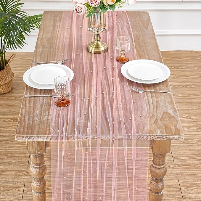 Pearl Table Runner Wedding Decor 10ft Pearl Table Cloth 29x120 Inch Tulle - Image 6