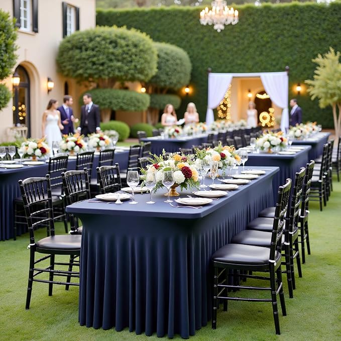 3 Packs Navy Blue Spandex Tablecloths for 6 Foot Rectangle Tables, Stretchy Fitted 6FT Blue Table Skirt for Wedding Party, Wrinkle Free Tablecloths for Banquet Wedding Birthday Party - Image 3