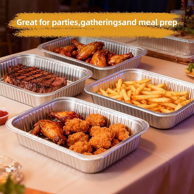 Aluminum Foil Pan with Lids, Heavy Duty Disposable Aluminum Baking Pans | 14.57"×10.63" Steam Table Pans for Cooking, Heating, Storing, Prepping Roasting and Chafing (15 Pack Silver w/Lids) - Image 7