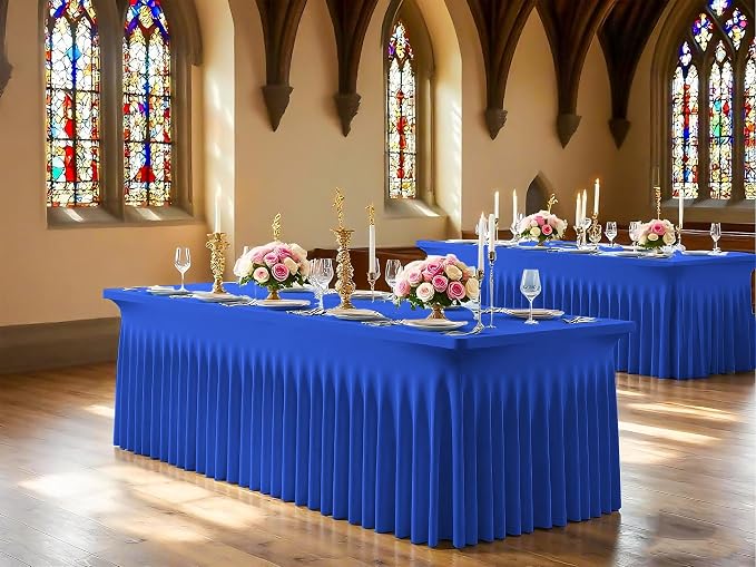 6 Packs Royal Blue Spandex Table Clothes for 6 Ft Tables - Image 8