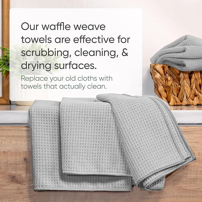 Kitchen Towels - Microfiber Waffle Weave Towels | Absorbent, No Lint, Thick, Reusable, Commercial, Soft, Hand, Tea, Glass, Bar, Sublimation Blank, Polyester Cloths (Gray, 16 x 24 (6 Pack)) - Image 5