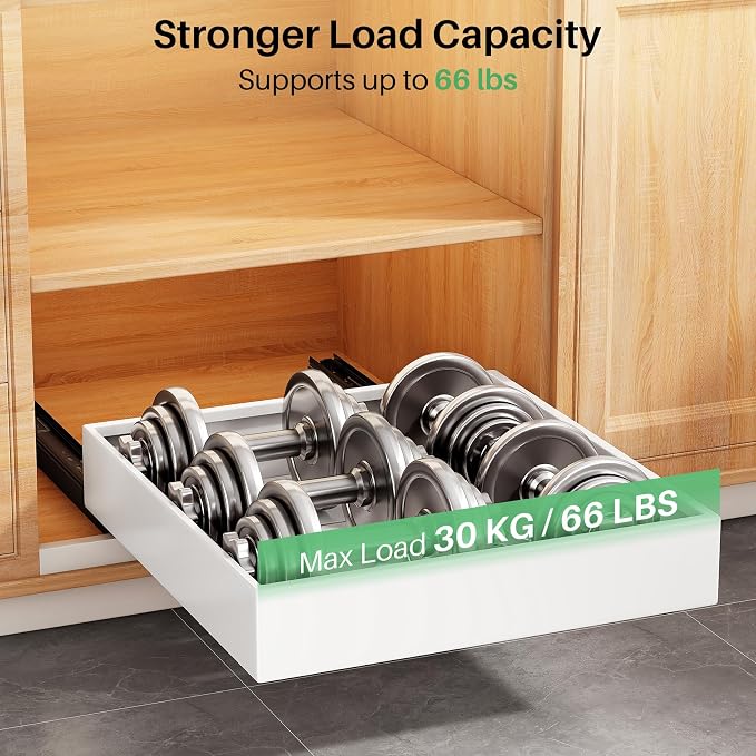 Pull out Cabinet Organizer, 21"Deep, 11.8"Wide Full-Extension Heavy Duty Slide out Drawers with Nano Adhesive, Roll Out Shelves Sliding Cabinet for Kitchen, Bathroom, Pantry,Under Sink Storage(White) - Image 5