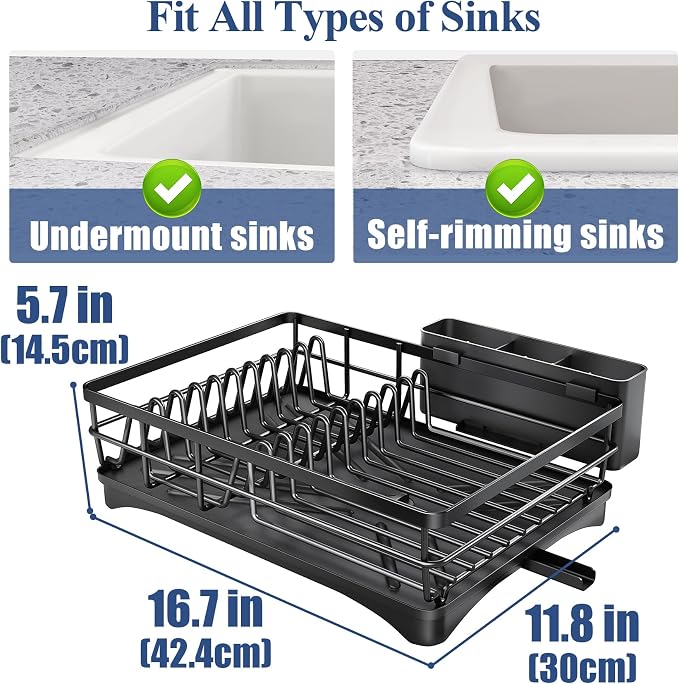 SNTD Dish Drying Rack for Kitchen Counter, 11.8" W x 16.7" L, Black - Image 5