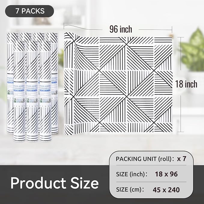 FIFTY FEET 18"x96" Non-Adhesive Shelf Liner for Kitchen Cabinets and Drawers, Washable Non-Slip PVC Cabinet Liner (Black Modern)(7 Roll) - Image 5