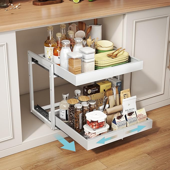 Golener 2-Tier Expandable Pull Out Cabinet Organizer, Cabinet Drawers, 16"D by Golener