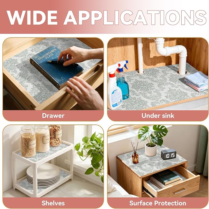 RAY STAR 18" x 8 Ft Shelf Liner for Kitchen Cabinets, Non-Adhesive Cabinet Liner Washable, Drawer Liner for Dresser Non-Slip Bathroom [Sage Green](10 Rolls) - Image 6