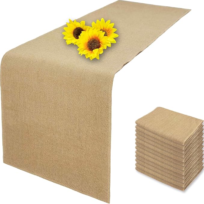 12 Pack 12 x 36 Inch Natural Burlap Table Runners,Rustic Jute Table Runner and Placemats Bulk for Western Wedding Table Decorations,Farmhouse Style Party,Holiday,Kitchen Table Decor by Wlirantim