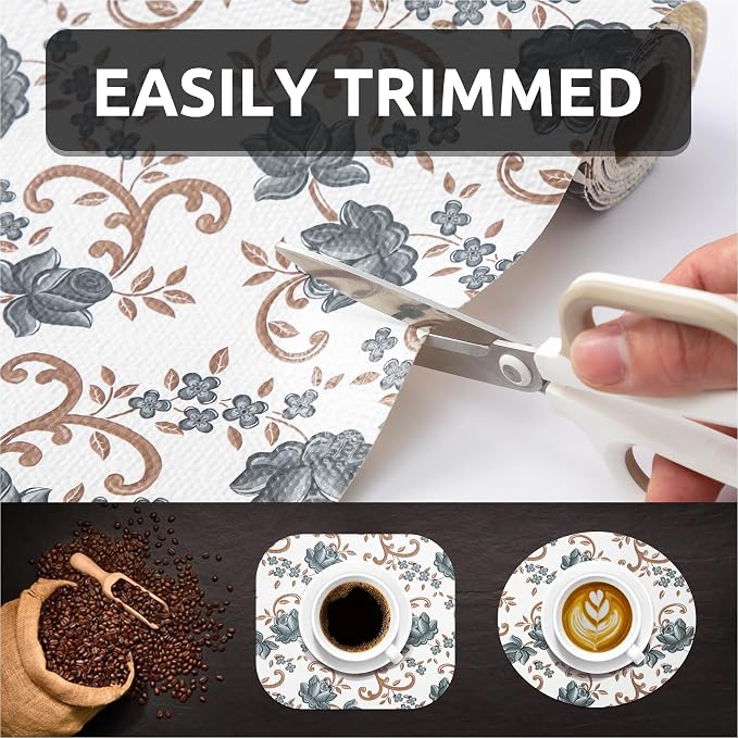 FIFTY FEET 18X96 Inch Shelf Liner for Kitchen Cabinets, PVC Drawer Liner for Dresser Non-Slip Bathroom, Non-Adhesive Cabinet Liner Washable (Black Floral)(1 Roll) - Image 7