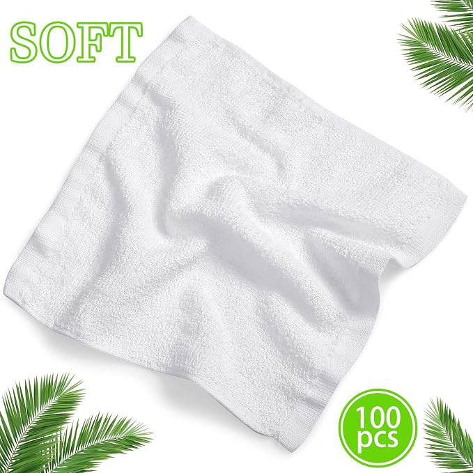 Oudain 100 Pcs White Cleaning Cloths Bulk Reusable Cleaning Rags Cotton Washcloths Absorbent Dishcloths Small Kitchen Rags Soft Bath Towels for Housekeeping, 9.8 x 9.8 Inch - Image 3