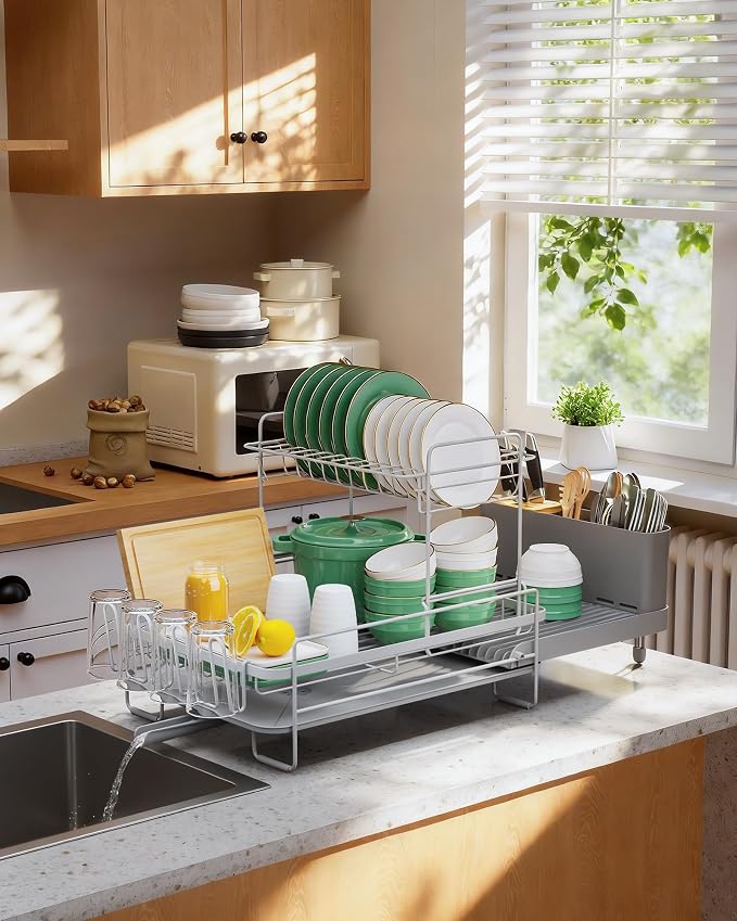 Kitsure Extendable Dish Drying Rack, 19.2"-26.7" L x 12.9" W, 2-Tier - Image 8