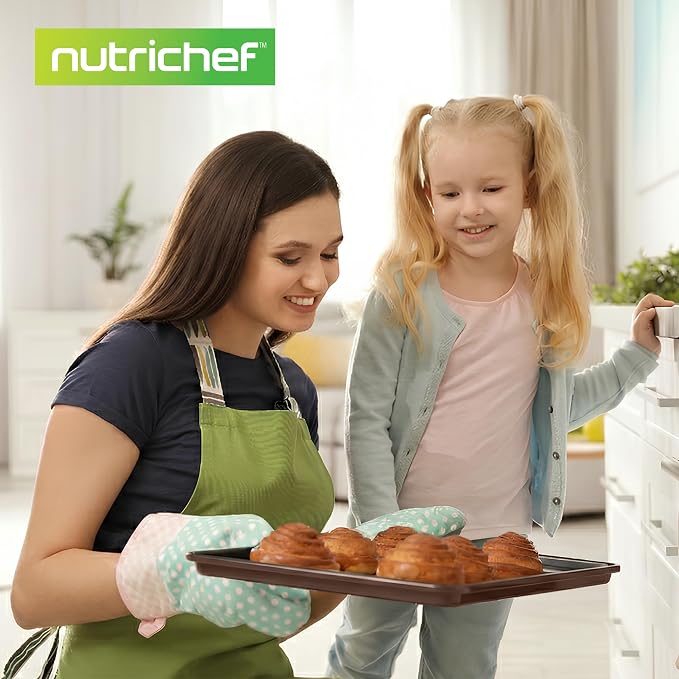 NutriChef 8-Piece Nonstick Stackable Bakeware Set - PFOA, PFOS, PTFE Free Baking Tray Set w/Non-Stick Coating, 450°F Oven Safe, Round Cake, Loaf, Muffin, Wide/Square Pans, Cookie Sheet (Brown) - Image 8