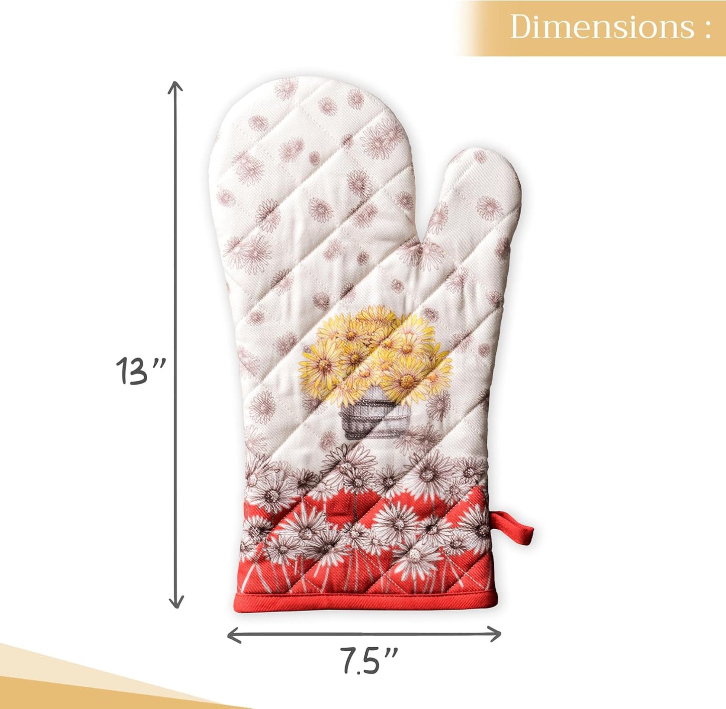 Maison d' Hermine Oven Gloves 100% Cotton Oven Mitt 7" x 13" with Loop Heat Resistant, BBQ, Cooking Gloves, Baking, Grilling, Kitchen, Handling Hot Pans (Pack of 1, Bagatelle)