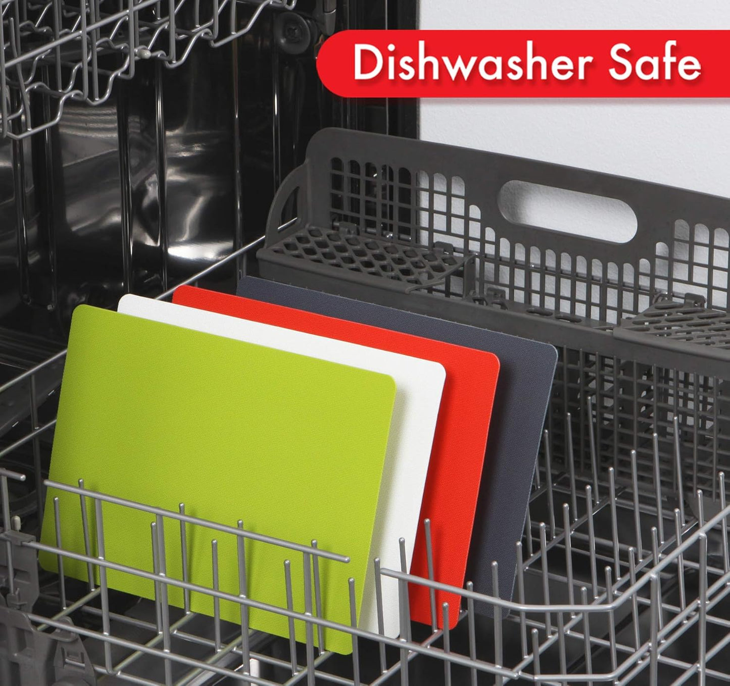 Dexas Heavy Duty Grippmat Flexible Cutting Board Set of Four, 8 by 11 inches, Gray, Red, White and Green